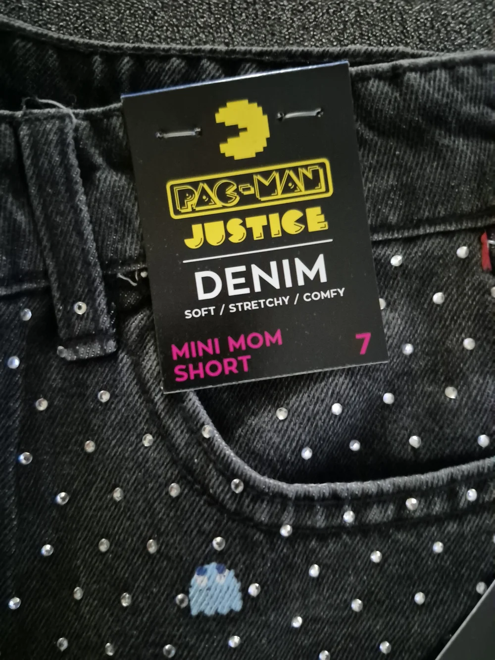 Justice Kids' Black Pac-Man Print Denim Shorts